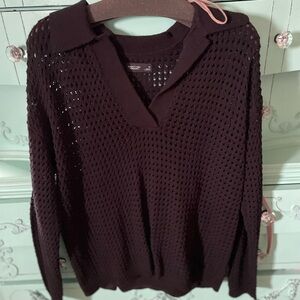 Simply Vera Black Perforated V-Neck Collared Sweater